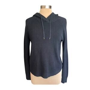 Lauren Ralph Lauren Black Waffle Weave Knit Hoodie Size MEDIUM Athleisure Fall